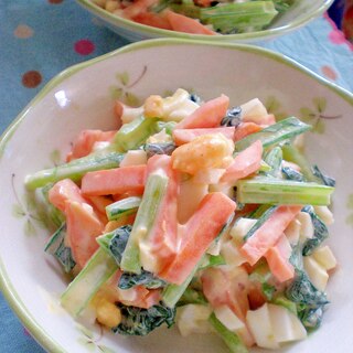 簡単・きれい　小松菜の信号サラダ